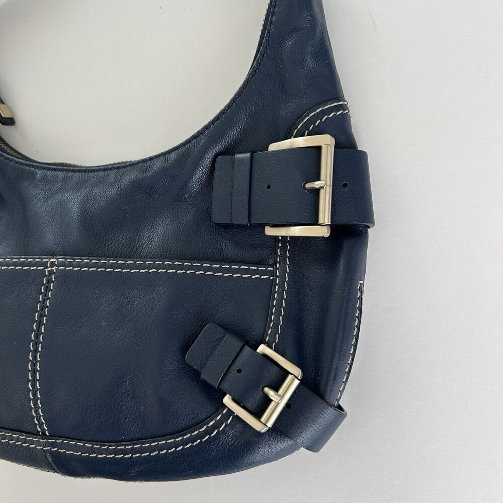 Michael Kors Y2K Purse Blue Leather Shoulder Bag Buckles Hobo Crescent - Picture 5 of 16